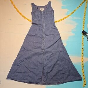 VTG Denim Republic W 9/10 Maxi Dress Blue Custom‎ Dye Corset Back USA 90s Grunge